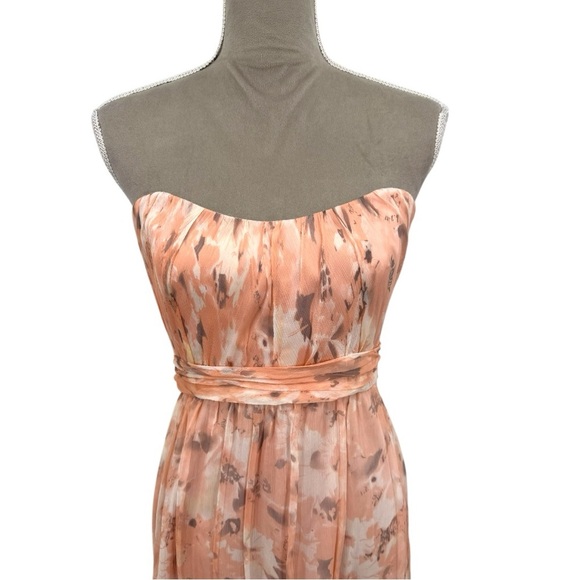 Amsale Silk Strapless Watercolor Dress Size 4 Peach Blush Cocktail Wedding Guest - Picture 3 of 7